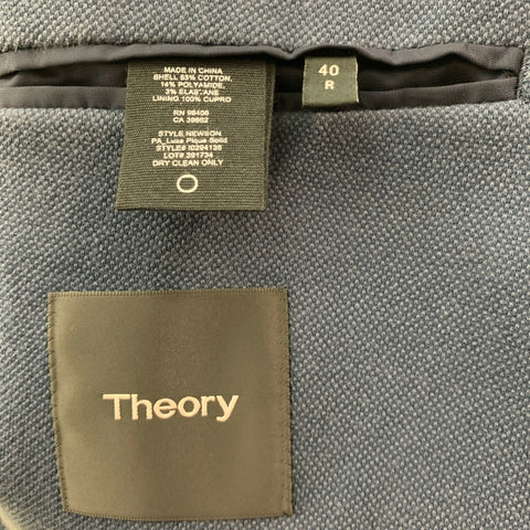 THEORY Size 40 Navy Solid Cotton Blend Notch Lapel Sport Coat