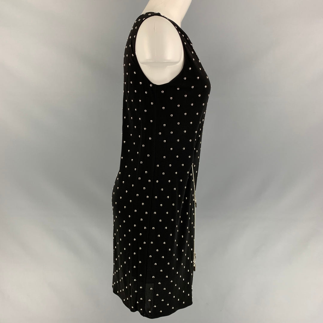 MOSCHINO Size 6 Black Silver Polyester Studded Shift Below Knee Dress