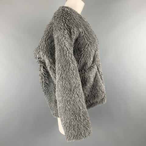 TOUJOURS Size S Gray Alpaca Blend Fauc Fur V Neck Jacket