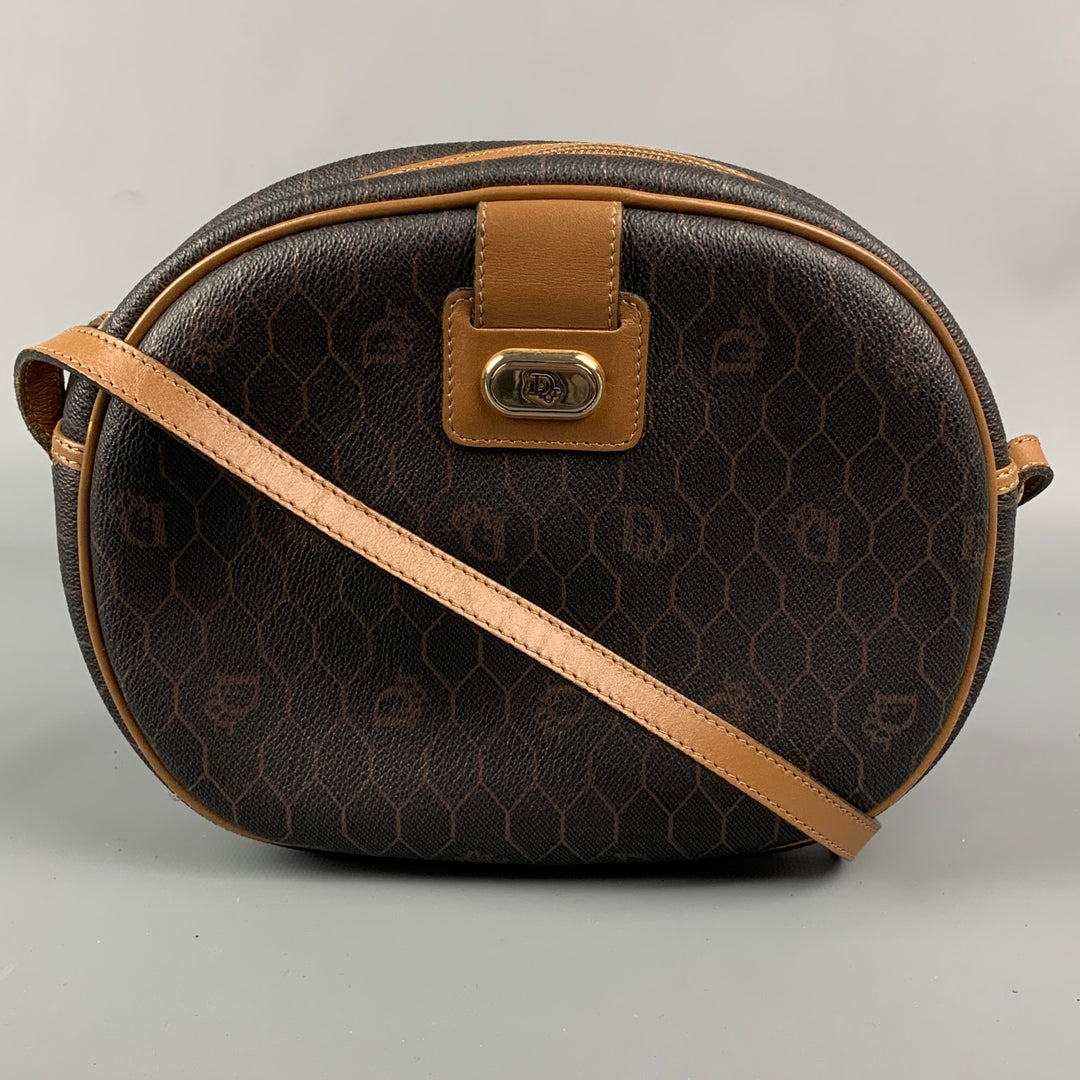 Vintage CHRISTIAN DIOR Brown & Beige Honeycomb Coated Canvas Handbag