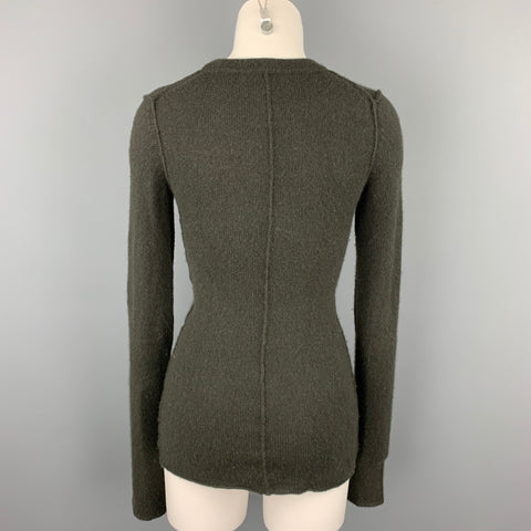 INHABIT Taille S Pull à col rond en cachemire mélangé olive tricoté