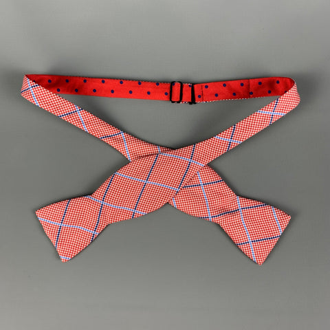 EDWARD ARMAH Red Blue Houndstooth Silk Bow Tie