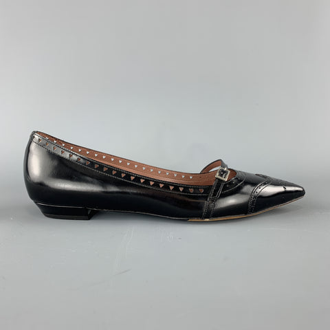 TABITHA SIMMONS Size 7 Black Patent Leather Mary Jane Wingtip Flats