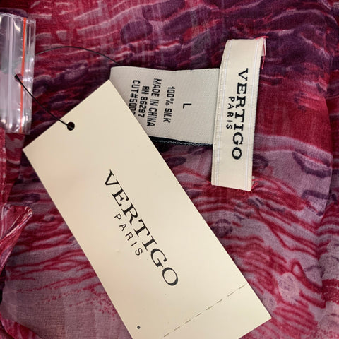 VERTIGO Size L Burgundy Pink Silk Marbled Blouse