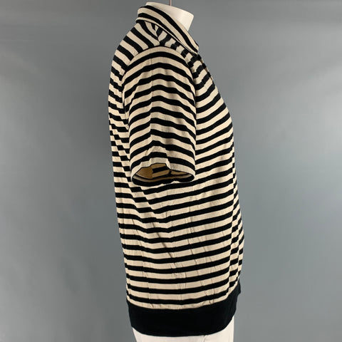 DRIES VAN NOTEN Taille XL Polo à manches courtes en coton à rayures crème noires