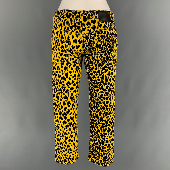 R13 Size XS Yellow Black Animal Print Cotton Notch Lapel  Suit