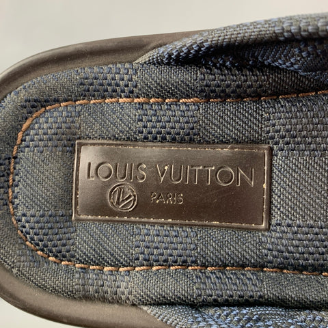 LOUIS VUITTON Size 10 Navy Brown Textured Nylon Sandals
