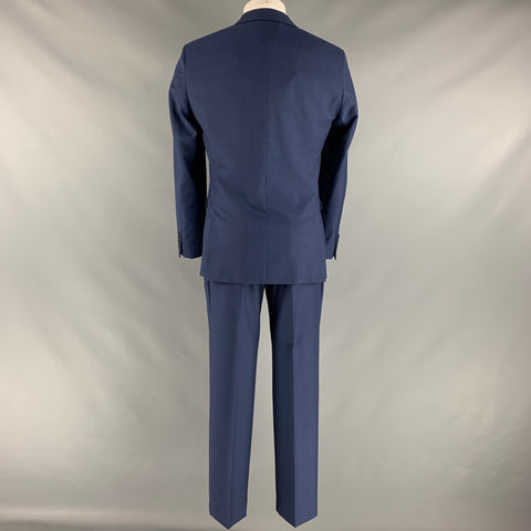 CALVIN KLEIN Size 38 Blue Solid Wool Notch Lapel Suit