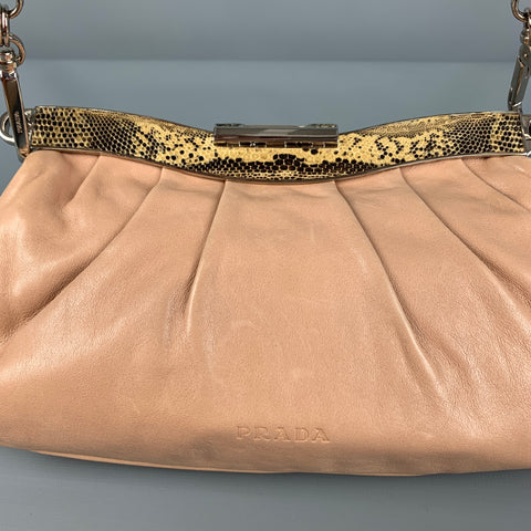 PRADA Nude Leather Lizard Handle Shoulder Bag