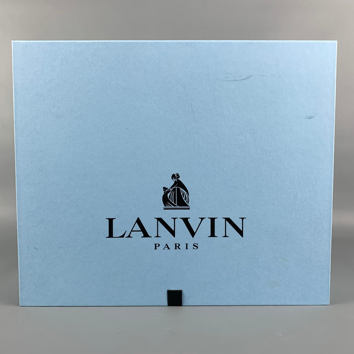 LANVIN Size 8 Navy Suede Patent Leather Cap Toe Pumps