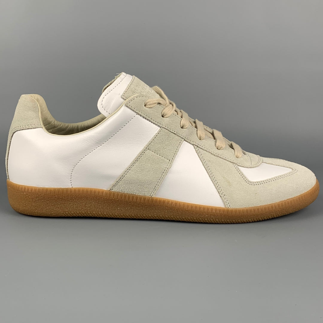 MAISON MARGIELA Size 11 White Color Block Lace Up Leather Replica Sneakers