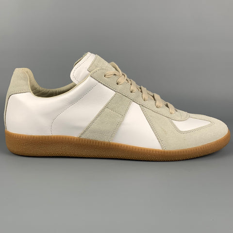 MAISON MARGIELA Taille 11 Baskets réplique en cuir à lacets en bloc de couleur blanc