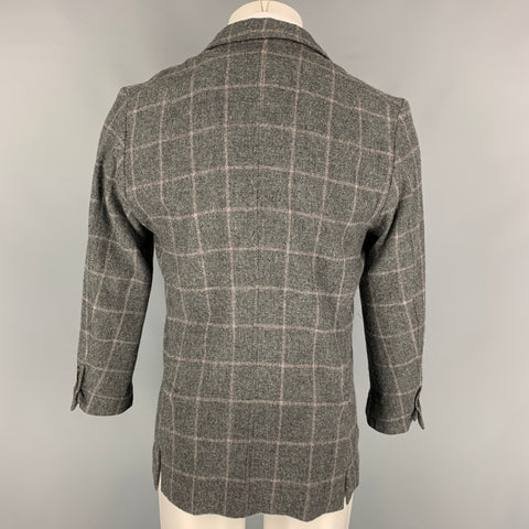 YVES SAINT LAURENT Size 36 Grey & Brown Wool Cashmere Window Pane Sport Coat