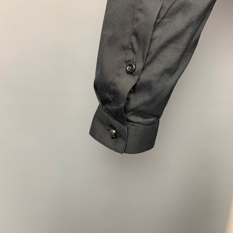THE KOOPLES Size S Black Cotton Leather Nehru Collar Long Sleeve Shirt