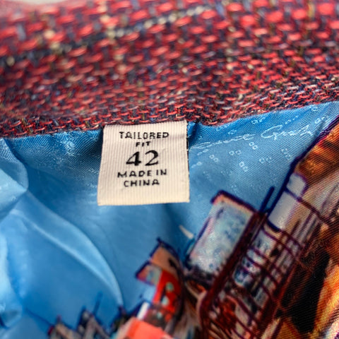 ROBERT GRAHAM Taille 42 Manteau de sport en mélange de lin tissé bleu framboise