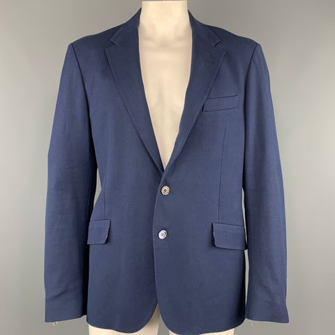 PAUL SMITH Chest Size 44 Woven Navy Cotton / Elastane Notch Lapel Sport Coat