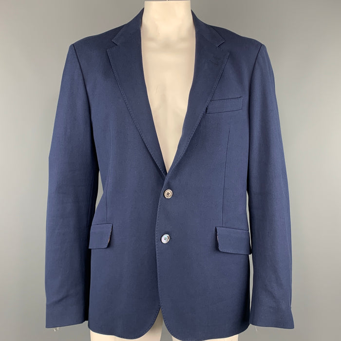 PAUL SMITH Chest Size 44 Woven Navy Cotton / Elastane Notch Lapel Sport Coat