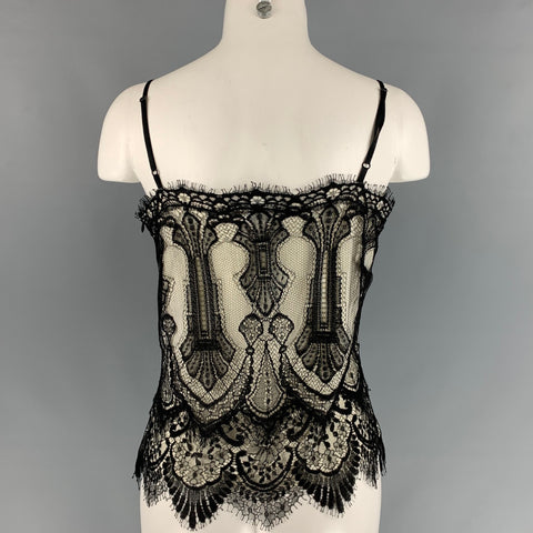 RALPH LAUREN Black Label Size L Black & Cream Viscose / Polyamide Dress Top