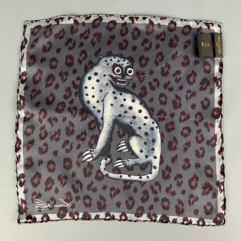 LOUIS VUITTON Charcoal Black Print Silk Pocket Square