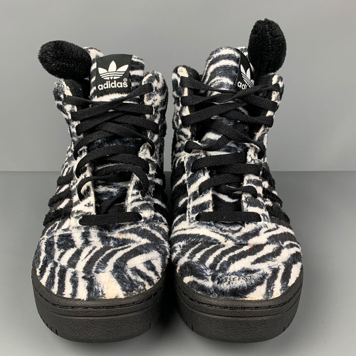 JEREMY SCOTT x ADIDAS Size 9 Black White Zebra High Top Sneakers