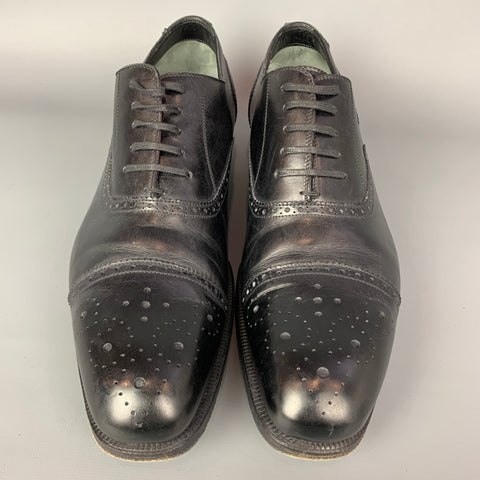 TOM FORD Edward Size 10.5 Black Perforated Leather Cap Toe Lace Up Shoes