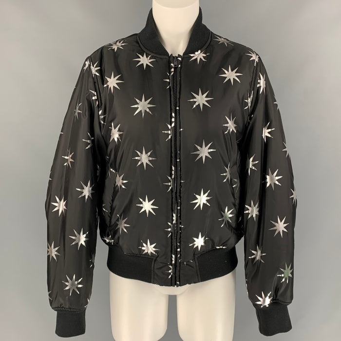LOVE MOSCHINO Size 6 Black & Silver Star Print Polyester Bomber Jacket
