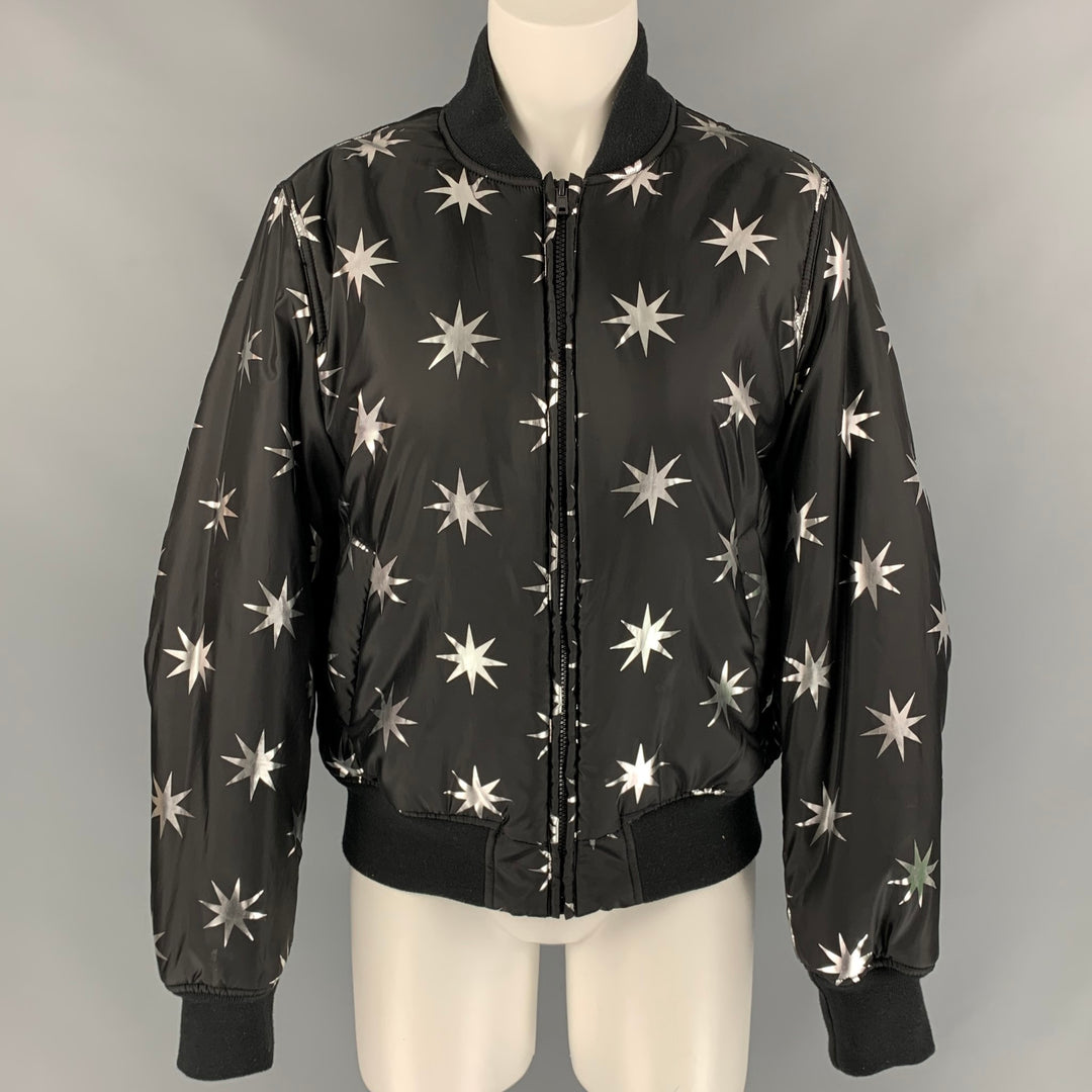 LOVE MOSCHINO Size 8 Black & Silver Star Print Polyester Bomber Jacket