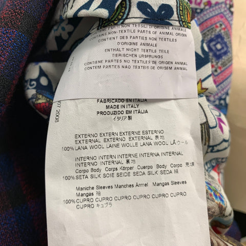 ETRO Chest Size 48 Navy Red Checkered Wool Single Breasted 37 31 Suit