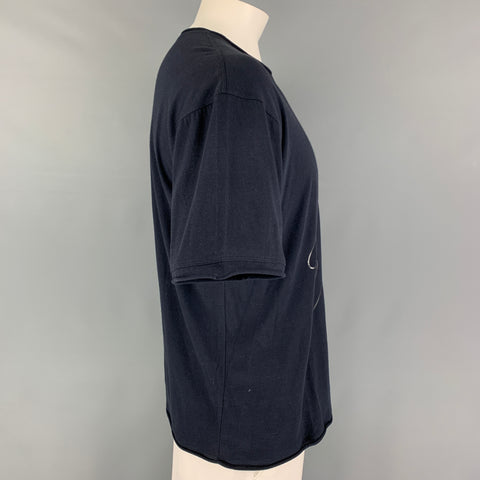 GIORGIO ARMANI Size L Navy Graphic Cotton Scoop Neck T-shirt