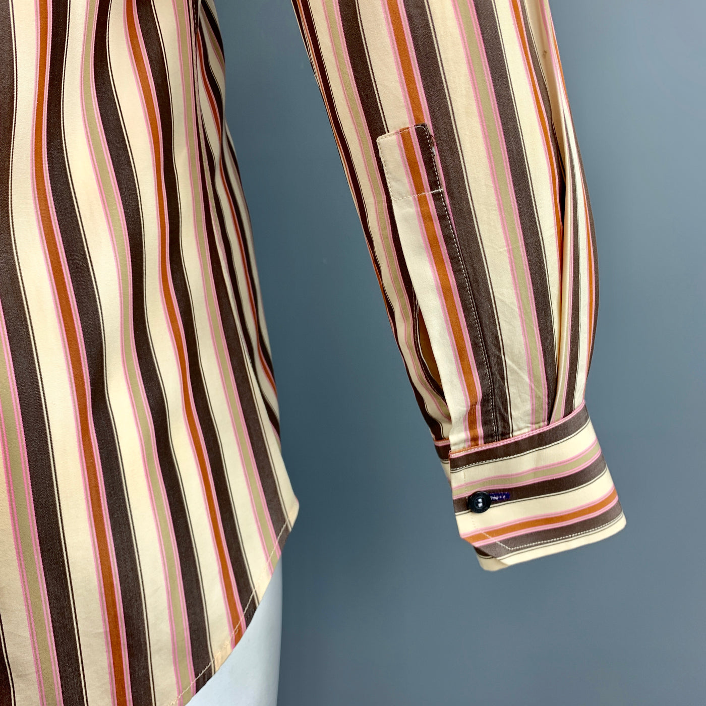 PAUL SMITH Size M Khaki & Brown Stripe Cotton Long Sleeve Shirt