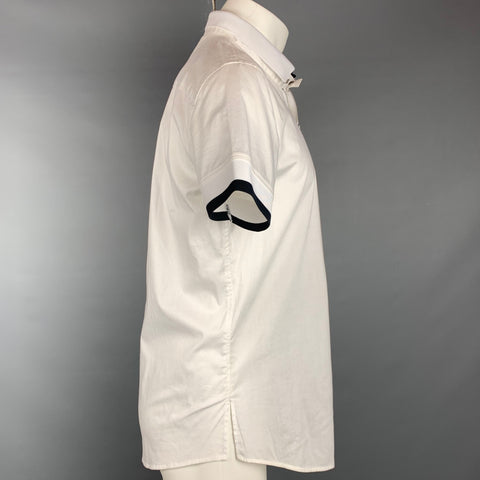 EMPORIO ARMANI Size M White Cotton Zip Up Short Sleeve Shirt