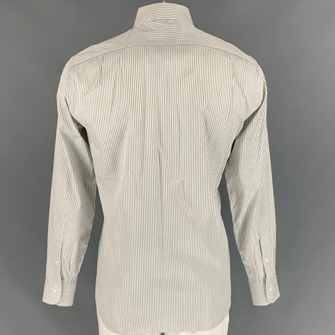 ERMENEGILDO ZEGNA Size L White Stripe Cotton Button Down Long Sleeve Shirt