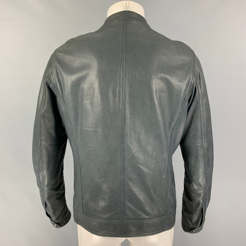 BELSTAFF Size M Gray Leather Zip Up Jacket