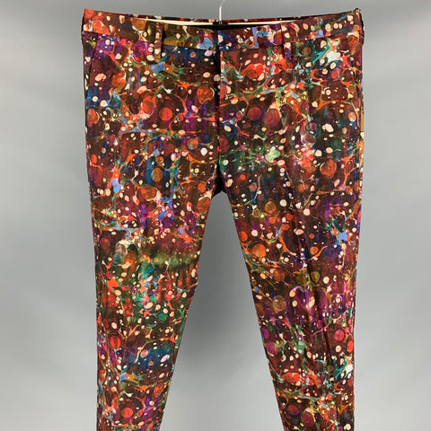 PAUL SMITH Size 34 Multi-Color Print Cotton Zip Fly Dress Pants