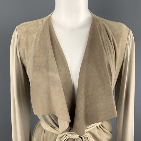 MAX MARA Size 4 Beige Suede Draped Collar Cardigan Jacket