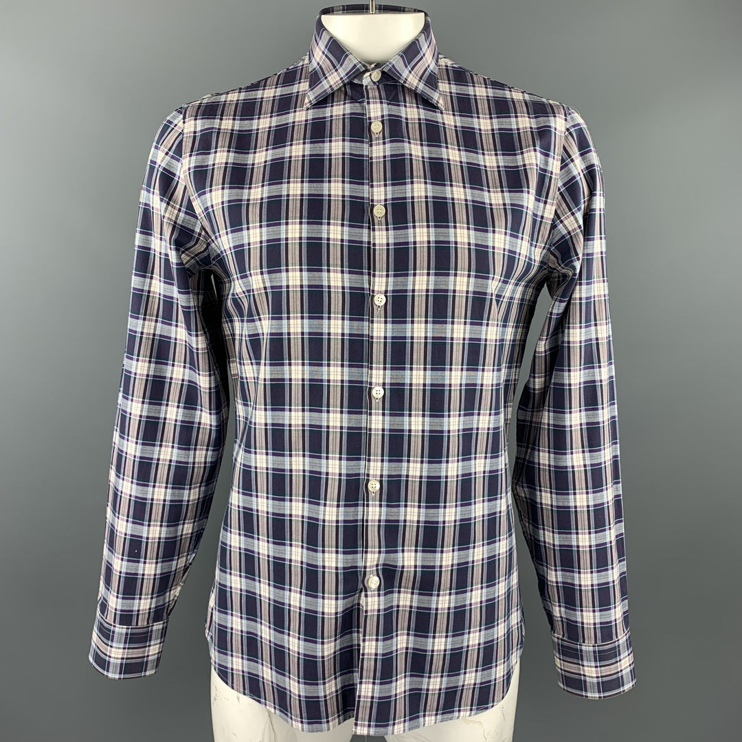 J. LINDEBERG Camisa de manga larga con botones de algodón a cuadros morado talla L
