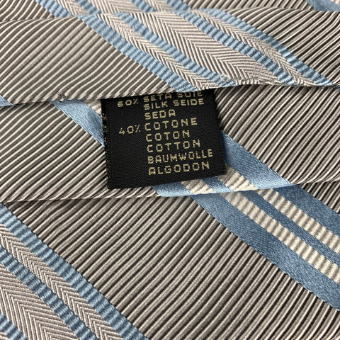 ERMENEGILDO ZEGNA Gray & Light Blue Diagonal Stripe Silk / Cotton Tie