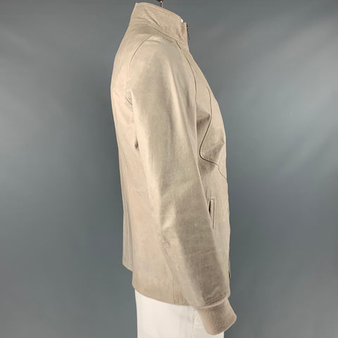 RICK OWENS Size L Grey Leather Zip Up Jacket