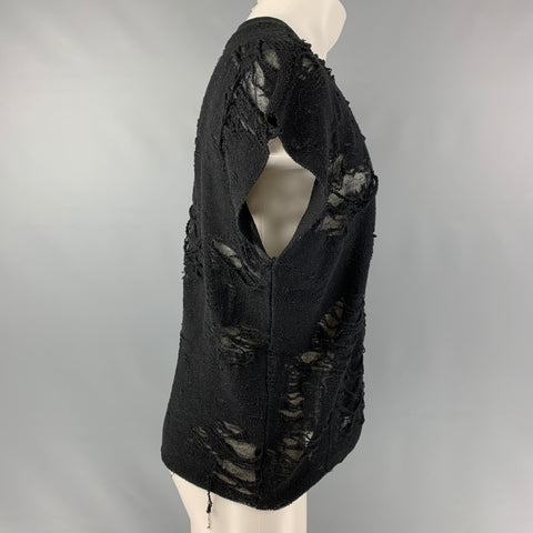 IRO Darrell Size XS Black Distressed Cotton Blend Sleeveless Pullover