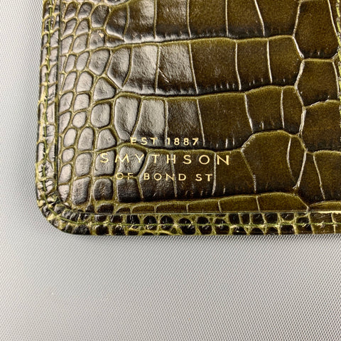 SMYTHSON DE BOND ST. Funda para iPad de cuero repujado verde oliva