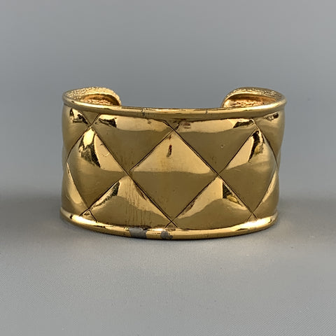 CHANEL Vintage 1970s Gold Tone Metal Quilted Cuff Bracelet