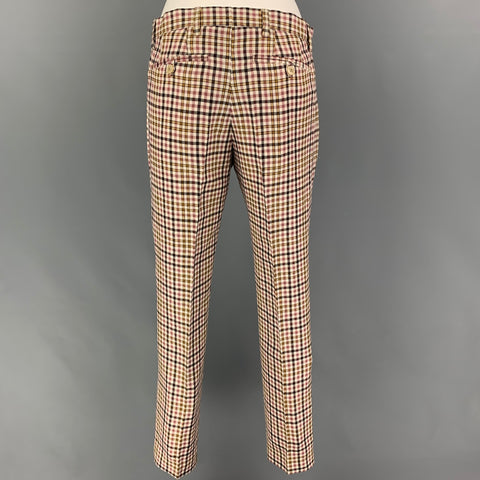 ETRO Size 36 White Brown Pink Plaid Silk Blend Notch Lapel Suit
