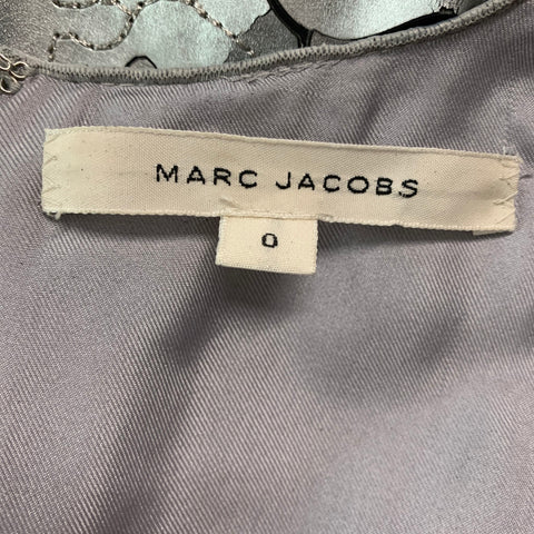 MARC JACOBS Taille 0 Haut robe sans manches découpé en cuir gris argenté