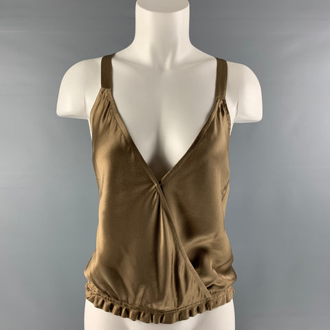 RALPH LAUREN Talla 6 Blusa con espalda cruzada de seda color topo