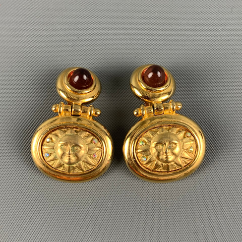 Boucles d'oreilles soleil clipsables en métal orange doré VINTAGE