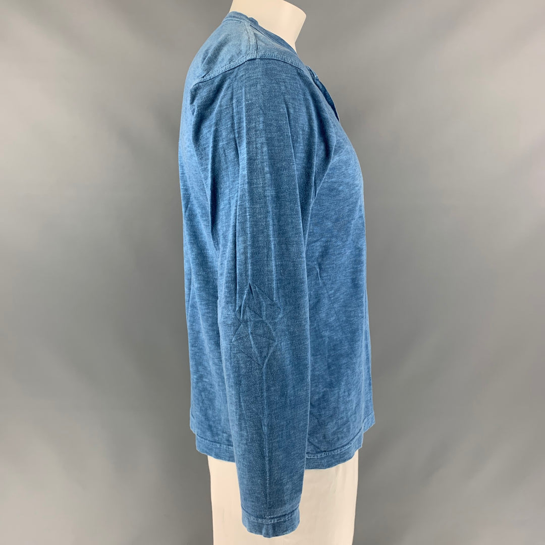 45rpm Size XL Blue Solid Cotton Henley Pullover