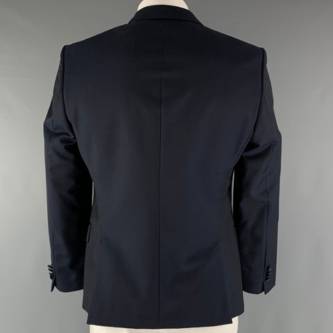 HUGO BOSS  Size 42 Long Navy Jacquard Virgin Wool Tuxedo Sport Coat
