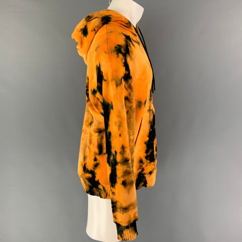 COTTON CITIZEN Size S Orange Black Tie Dye Cotton Hooded Sweatshirt