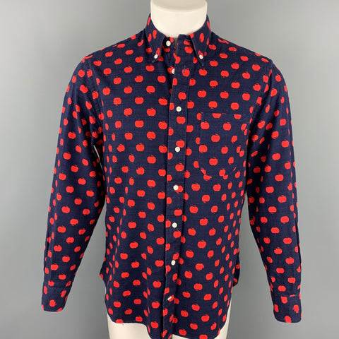 GITMAN VINTAGE Size L Navy & Red Apple Print Cotton Button Down Long Sleeve Shirt