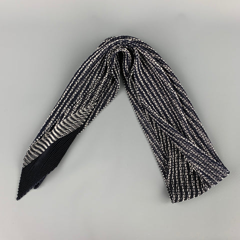 EMPORIO ARMANI Navy & White Pleated Silk Scarf